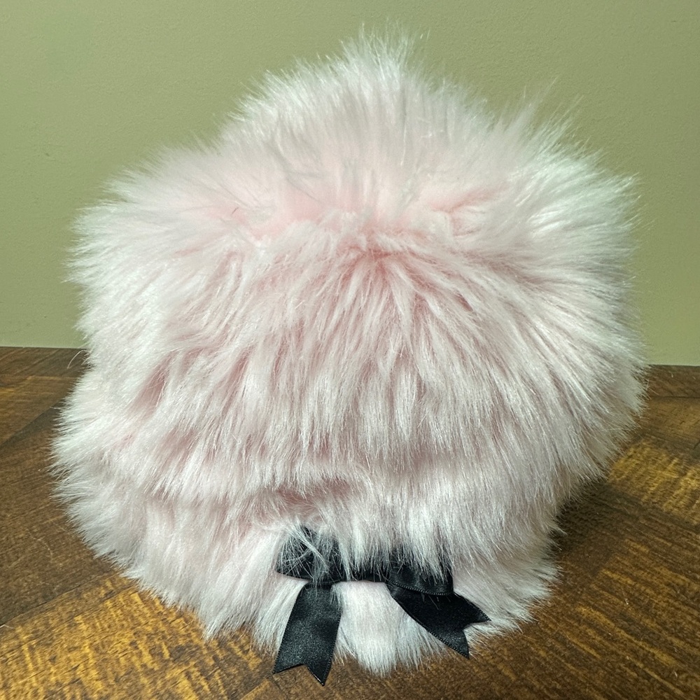 Gymboree 6-18 months Girls Pink Faux Fur Hat, Black Bow